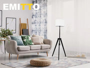 Emitto Floor Lamp Modern Tripod Night Reading Light Wooden Stand Black Shaded
