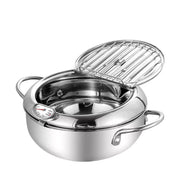 Toque 24cm Japanese Deep Frying Pan Pot Thermometer Kitchen Tempura Fryer Silver