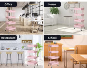 Levede 4 Tiers Kitchen Trolley Cart Steel Storage Rack Shelf Organiser Pink