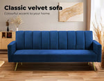 Levede Sofa Bed Convertible Velvet Lounge Recliner Couch Sleeper 3 Seater Blue