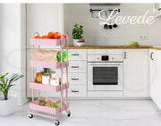Levede 4 Tiers Kitchen Trolley Cart Steel Storage Rack Shelf Organiser Pink