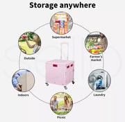 65L Foldable Shopping Trolley Camping Cart Grocery Basket Rolling Wheel  Black