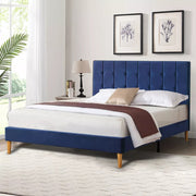 Levede  Queen Bed Frame Velvet Mattress Base Platform Wooden Headboard Blue