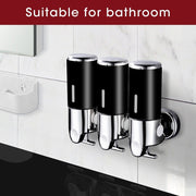 3 Bottles Bathroom Shower Soap Dispenser Shampoo Pump Wall Mounted 1500ml Black