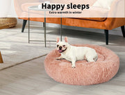Pawz Pet Dog Calming Bed Warm Soft Plush Round Comfy Sleeping 80cm Pink