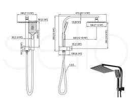 Shower Head High Pressure Set Rain Square Brass Taps Mixer Handheld WELS Black