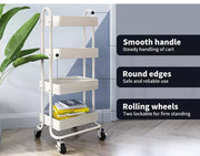Levede 4 Tiers Kitchen Trolley Cart Steel Storage Rack Shelf Organiser White