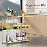 Levede Metal Bar Cart Drinks Serving Trolley Wine Rack Kitchen Tempered Glass