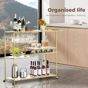 Levede Metal Bar Cart Drinks Serving Trolley Wine Rack Kitchen Tempered Glass