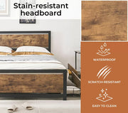 Levede Queen Bed Frame Metal Mattress Base Platform Wooden Industrial Rustic