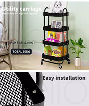 Levede 4 Tiers Kitchen Trolley Cart Steel Storage Rack Shelf Organiser Black