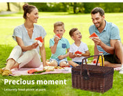 Picnic Basket 2/4 Person Insulated Baskets Set Wicker Outdoor Blanket Gift Park