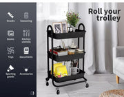 Levede 3 Tiers Kitchen Storage Trolley Cart Steel Rack Shelf Organiser Wheels
