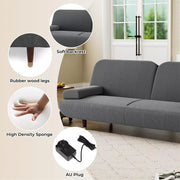 Levede Convertible Sofa Bed Lounge Couch Charging Station 3-Seater Side Table