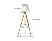 Emitto Tripod Floor Lamp Reading Light Adjustable Wooden Stand White Shade