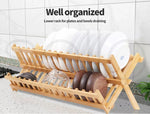 Toque Dish Rack Bamboo Foldable Drainer Drying Holder Plate Utensil Cultery Tray