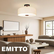 Emitto Ceiling Light Led Modern Pendant Lights Bedroom Lamp Linen Shade Flush