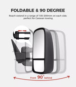 Galvan 2x Extendable Towing Mirrors Black for Toyota Landcruiser LC 100 98-07