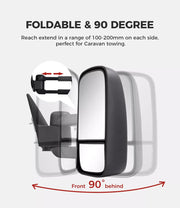 Galvan 2x Extendable Towing Mirrors Black for Toyota Landcruiser LC 100 98-07
