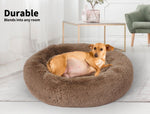 Pawz Pet Dog Calming Bed Warm Soft Plush Round  Comfy Sleeping 80cm Brown