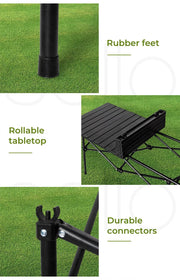 Levede Folding Camping Table Portable Picnic Outdoor BBQ Desk Egg Roll Black