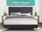 Levede Queen Bed Frame Mattress Base Platform Wooden Velvet Headboard Grey