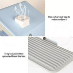 Pawz Fully Enclosed Cat Litter Box Mat Kitty Toilet Odour Control Basin Blue