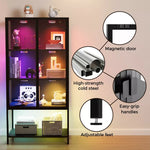 Stacked Tempered Glass Display Cabinet Clear Bookcase Steel Frame With RGB Light