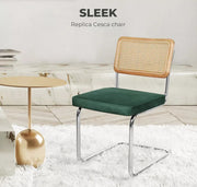 Levede 2xRattan Chair Dining Chairs Cesca Replica Cantilever Velvet Padded Green