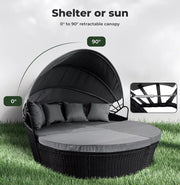 Levede Day Bed Daybed Sofa Outdoor Furniture Wicker Round White Canopy Pillow