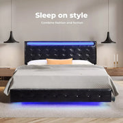 Levede Floating Bed Frame Double Queen with Headboard LED Lights Mattress Base