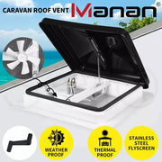 Manan Caravan Roof Vent 12V Fan RV Shower Hatch 355x355mm Flyscreen Motor Home