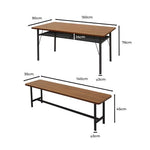 Levede Dining Table Bench Storage Shelf Steel Kitchen Rustic Brown 150cm