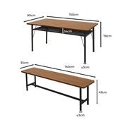 Levede Dining Table Bench Storage Shelf Steel Kitchen Rustic Brown 150cm