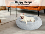Pawz Pet Dog Calming Bed Warm Soft Plush Round Comfy Sleeping 80cm Light Grey