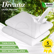 Dreamz 2x Natural Latex Pillow Removable Cover Memory Down Luxurious Soft