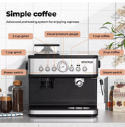 Spector Coffee Machine Espresso Capsule 2 In 1 Maker with Grinder Flat White