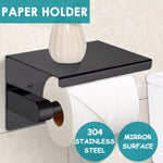 Toilet Paper Holder Roll Bath Tissue Storage Hook Rack 304 Stainless Steel Black