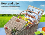 4 Person Picnic Basket Baskets Set Outdoor Blanket Willow Deluxe Folding Handle