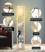 Emitto Floor Lamp LED Storage Shelf 3 Tier Wood Standing Reading Corner Light