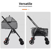 Pawz 2-tier Pet Stroller Double Dog Pram Cat Carrier Travel Pushchair Foldable