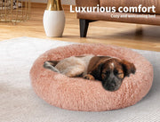 Pawz Pet Dog Calming Bed Warm Soft Plush Round Comfy Sleeping 80cm Pink