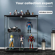 Stacked Glass Display Cabinet Lockable Collections Storage 2 Tier Shelf 2 Door