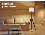 Emitto Floor Lamp Modern Tripod Night Reading Light Wooden Stand Black Shaded