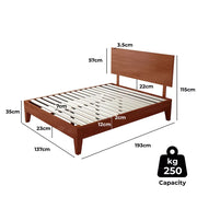 Levede Double Bed Frame Rubberwood Timber Headboard Mattress Base Walnut