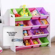 Levede 12Bins Kids Toy Box Bookshelf Organiser Display Shelf Storage Rack Drawer