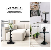 Levede Side Table Vintage End Round Tabletop Steel Base Nightstand Antique Black