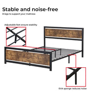 Levede Queen Bed Frame Metal Mattress Base Platform Wooden Industrial Rustic