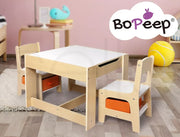Bopeep Kids Table and Chair Set Storage Box Toys Play Activity Desk Wooden Study