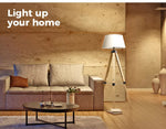 Emitto Tripod Floor Lamp Reading Light Adjustable Wooden Stand White Shade